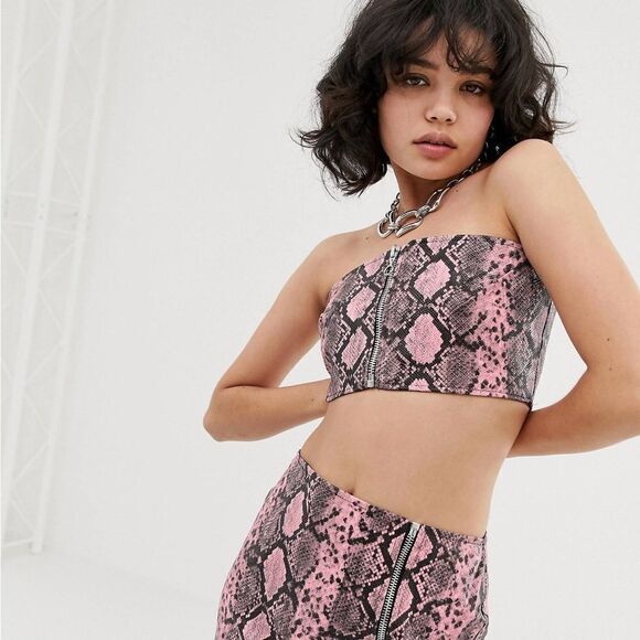 The Ragged Priest bandeau top co-ord in faux snake print pink Top size M - Picture 1 of 6